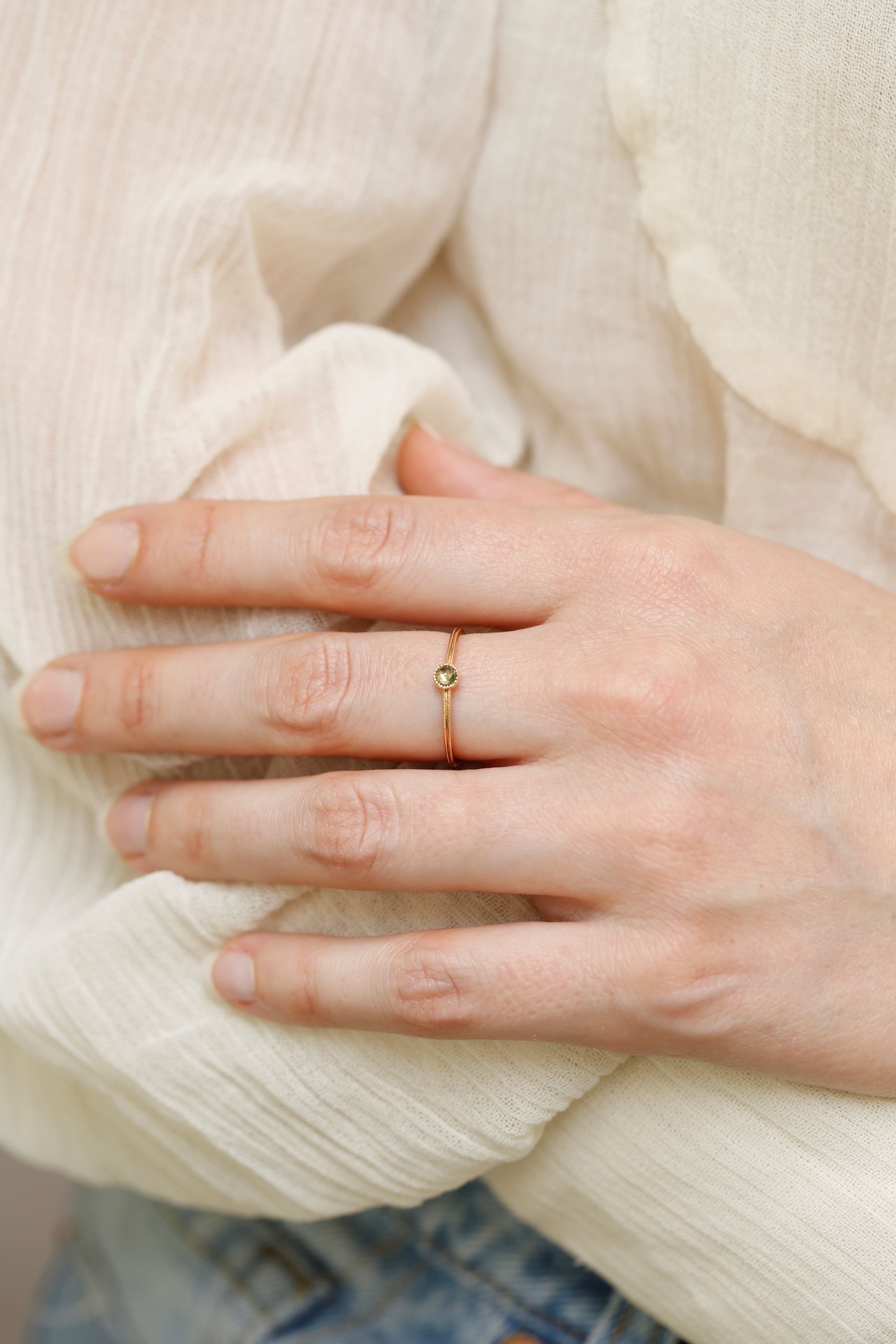 Solitaire Double Milgrain S Green Sapphire