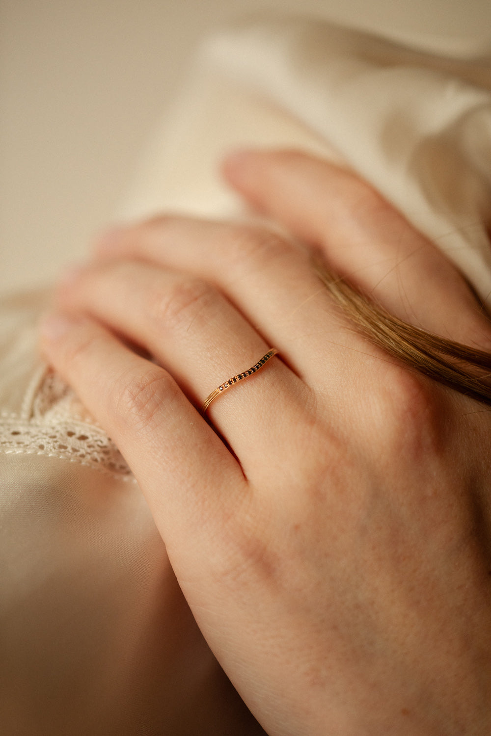 wedding band Triple Milgrain Black Diamond wedding band - Archives