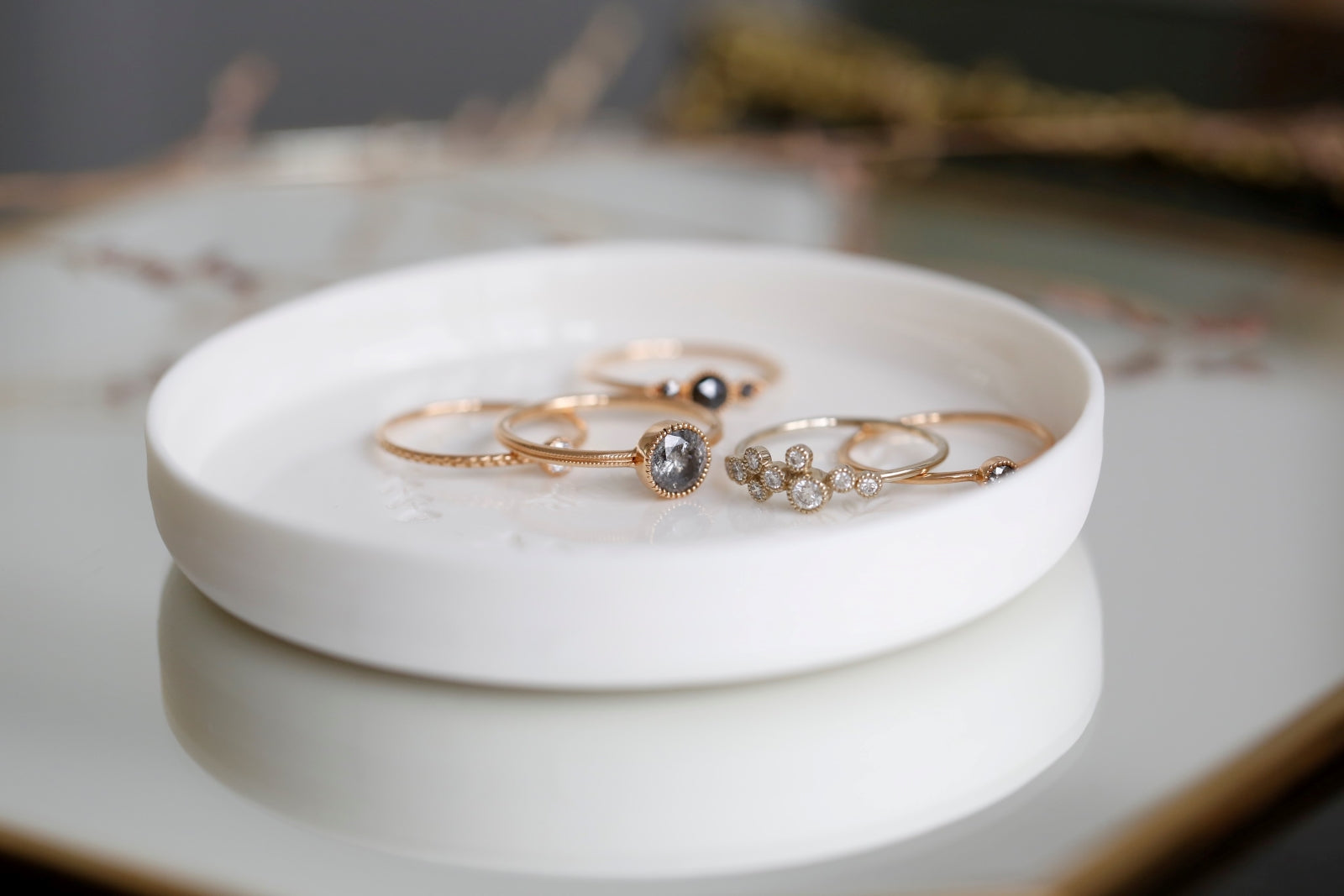 Solitaire Double Milgrain XL diamond Salt & Pepper