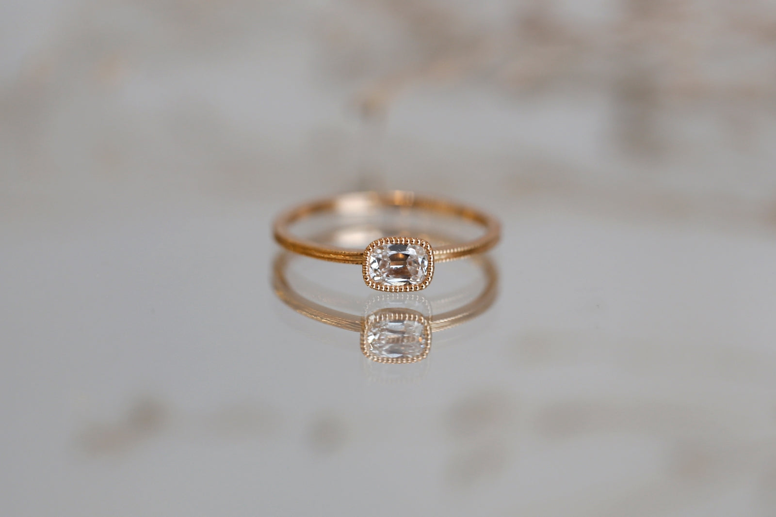 One of a kind diamondcushion, Double Milgrain square ring