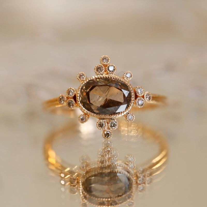 Oval brown snowflake ring, One of a kind