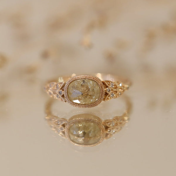FeuillagediamondYellow Myrtille Beckring, unique piece, unique engagement ring paris, engagement ring oval diamondcushion