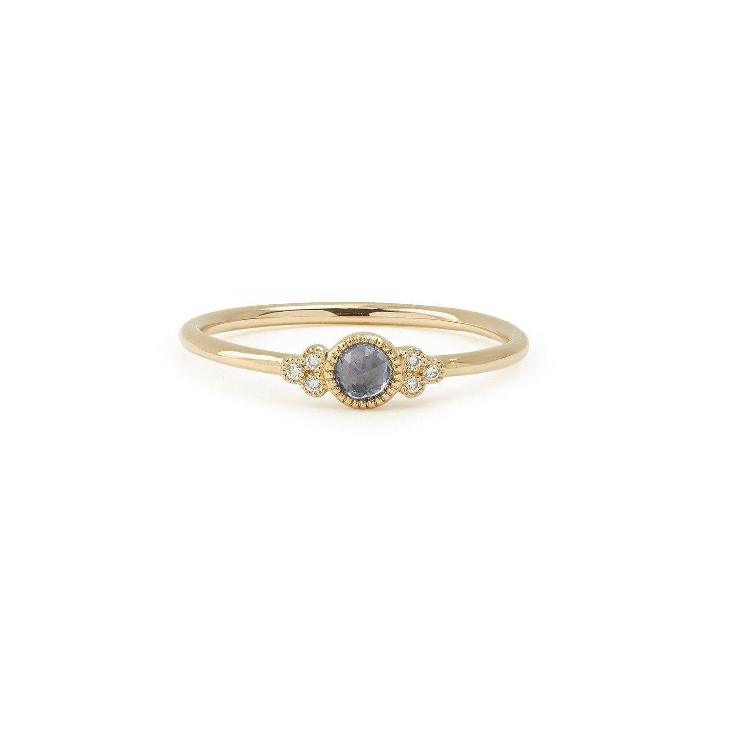 Ring Flora S blue sapphire and diamonds, Myrtille Beck, designer's engagement ring, old engagement ring
