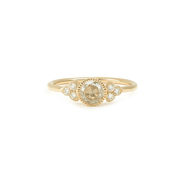 White Sapphire Flora Ring 5mm Myrtille Beck, designer's engagement ring Paris