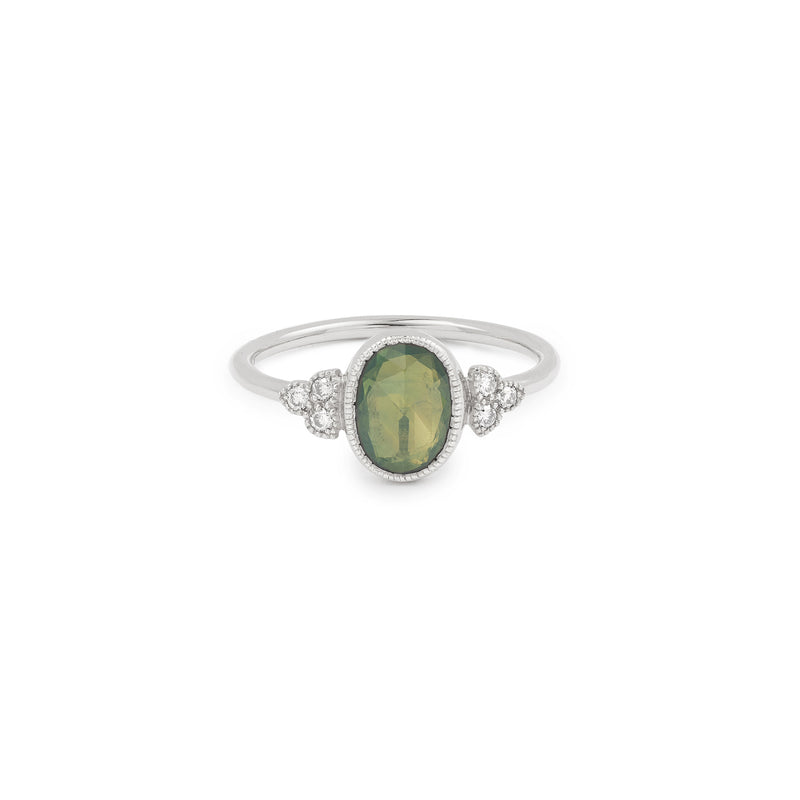 Vertical oval Flora ring Green sapphire