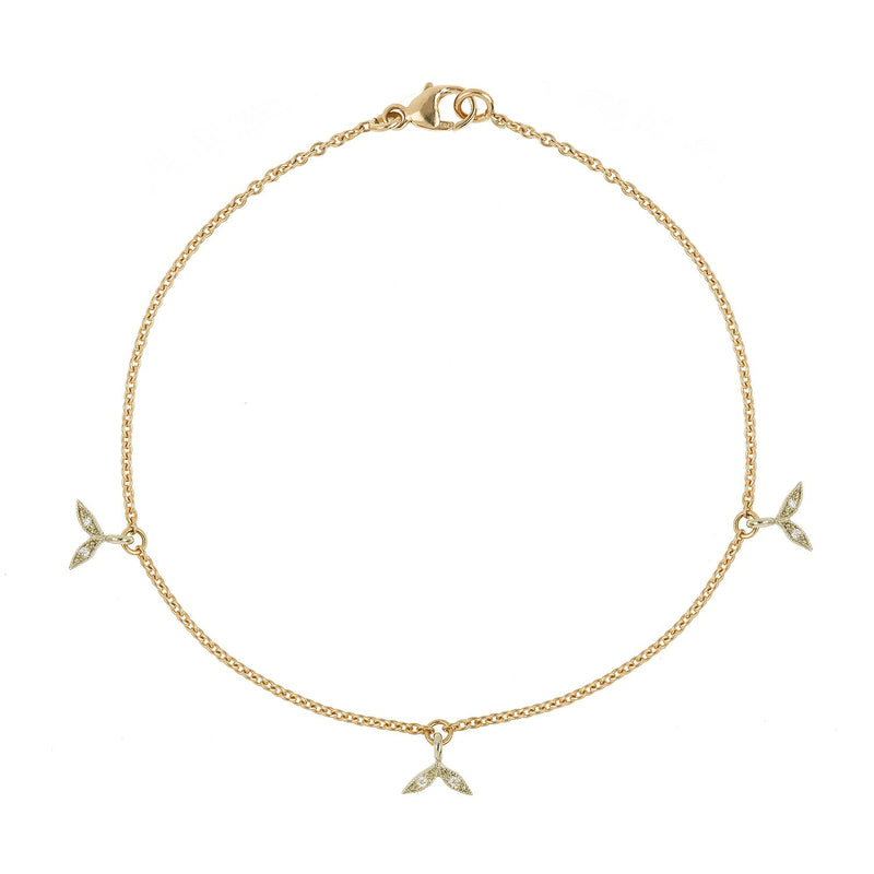 Bracelet 3 Leaves, Myrtille Beck, gold and diamonds bracelet, vintage, designer's bracelet