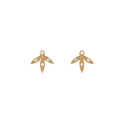 Gold and diamond earrings - Puces D'oreilles Allegria Feuilles Myrtille BeckParis, designer earrings