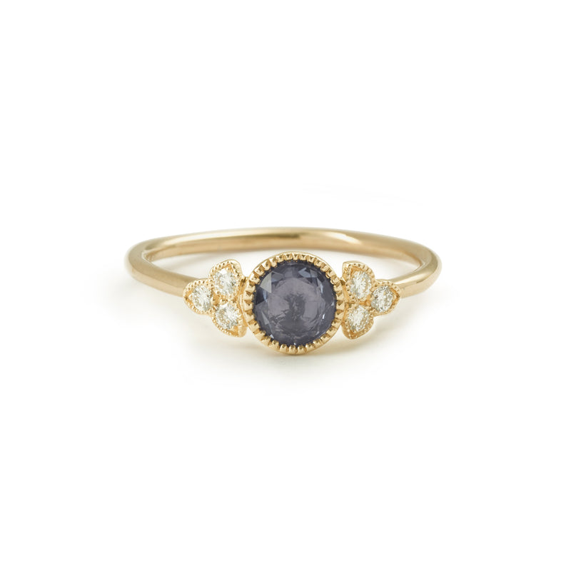 Ring Flora L 5mm blue Myrtille Becksapphire, unique engagement ring, designer's engagement rings, Paris, France