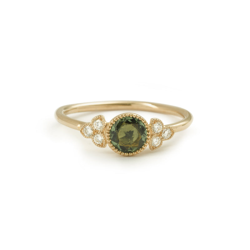 Ring - Ring Flora L 5mm green sapphire, Myrtille Beck, designer's engagement ring, antique engagement ring