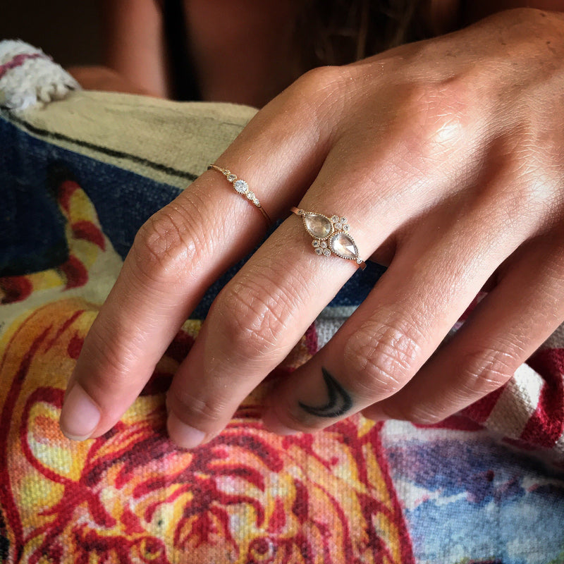 Ring - Soul Sisters rose goldsapphire & diamonds ring, vintage designer ring, vintage fincailles ring, sapphire & diamonds engagement ring