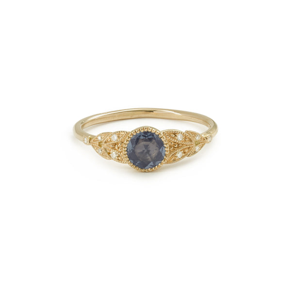 Ring - Ring FeuillageL Blue Myrtille BeckSapphire , unique engagement ring, original engagement ring