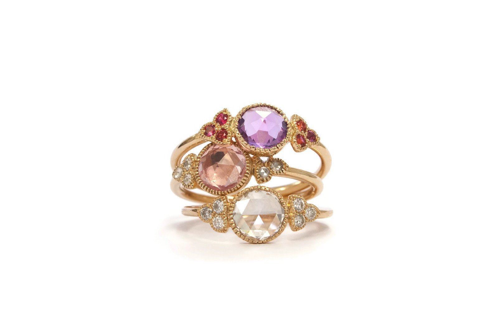Ring - Ring Flora Pink Sapphire Diamonds designer's engagement ring, old engagement ring
