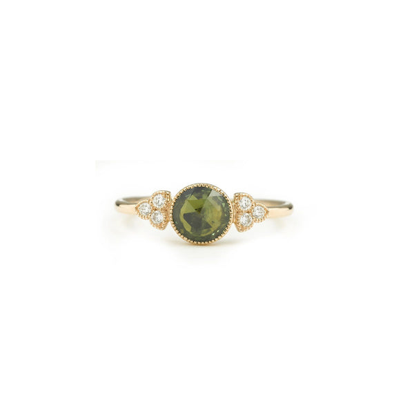 Ring - Ring Flora Green Sapphire Diamonds designer's engagement ring, old engagement ring