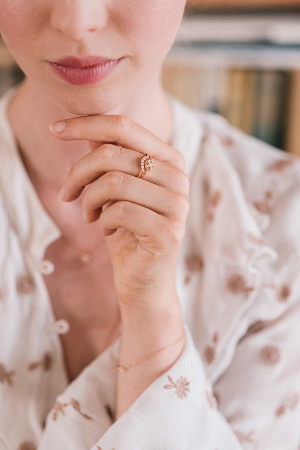Ring - Petites Feuilles white rose golddiamonds ring, designer's engagement ring, vintage Myrtille BeckParis ring