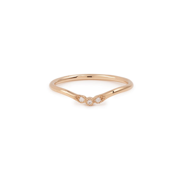 wedding band Flora 3 diamonds Myrtille Beck, wedding band curved in rose gold and white diamonds