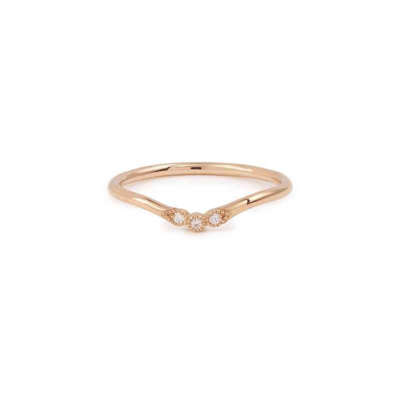 wedding band Flora 3 diamonds Myrtille Beck, wedding band curved in rose gold and white diamonds