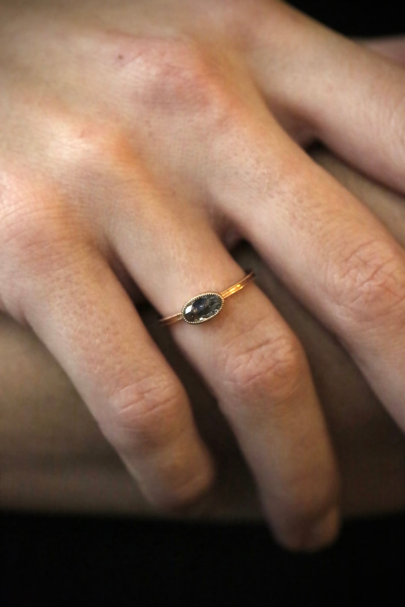 Unique piece Love Ring diamond Salt & Pepper horizontal