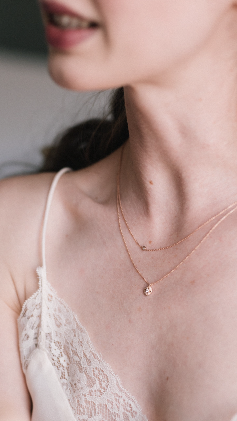 Necklace - Petites Feuilles rose goldNecklace, designer necklace, vintage Myrtille BeckParis necklace, delicate diamonds necklace