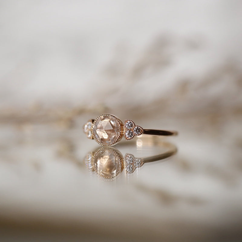 Ring - Ring Flora rose goldSapphire White Sapphire Diamonds closed bottom, Myrtille Beck, designer engagement rings, antique engagement rings.