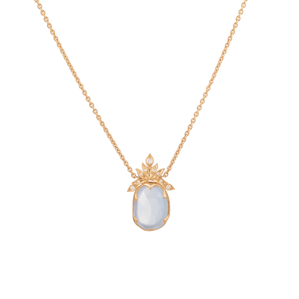 Pièce Unique Collier Calcédoine Bleue et Diamants