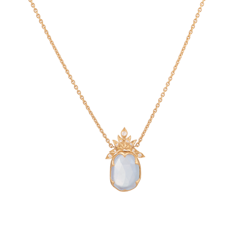 Pièce Unique Collier Calcédoine Bleue et Diamants