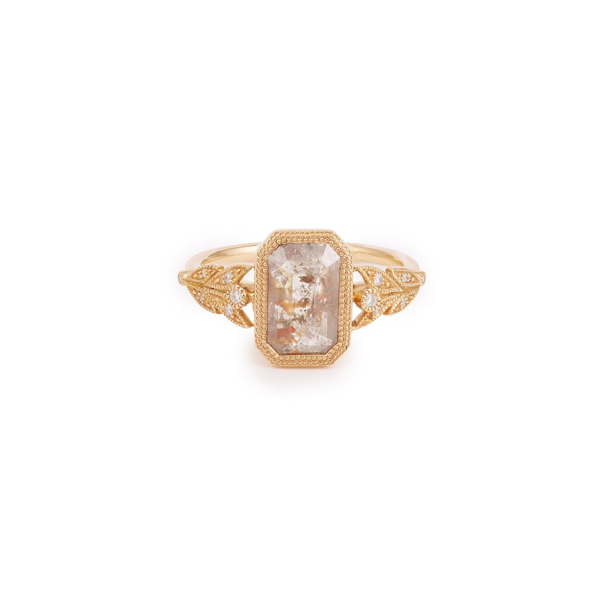 Bijou de créateur bague de fiançailles Pièce unique or rose diamant salt and pepper Myrtille Beck Paris