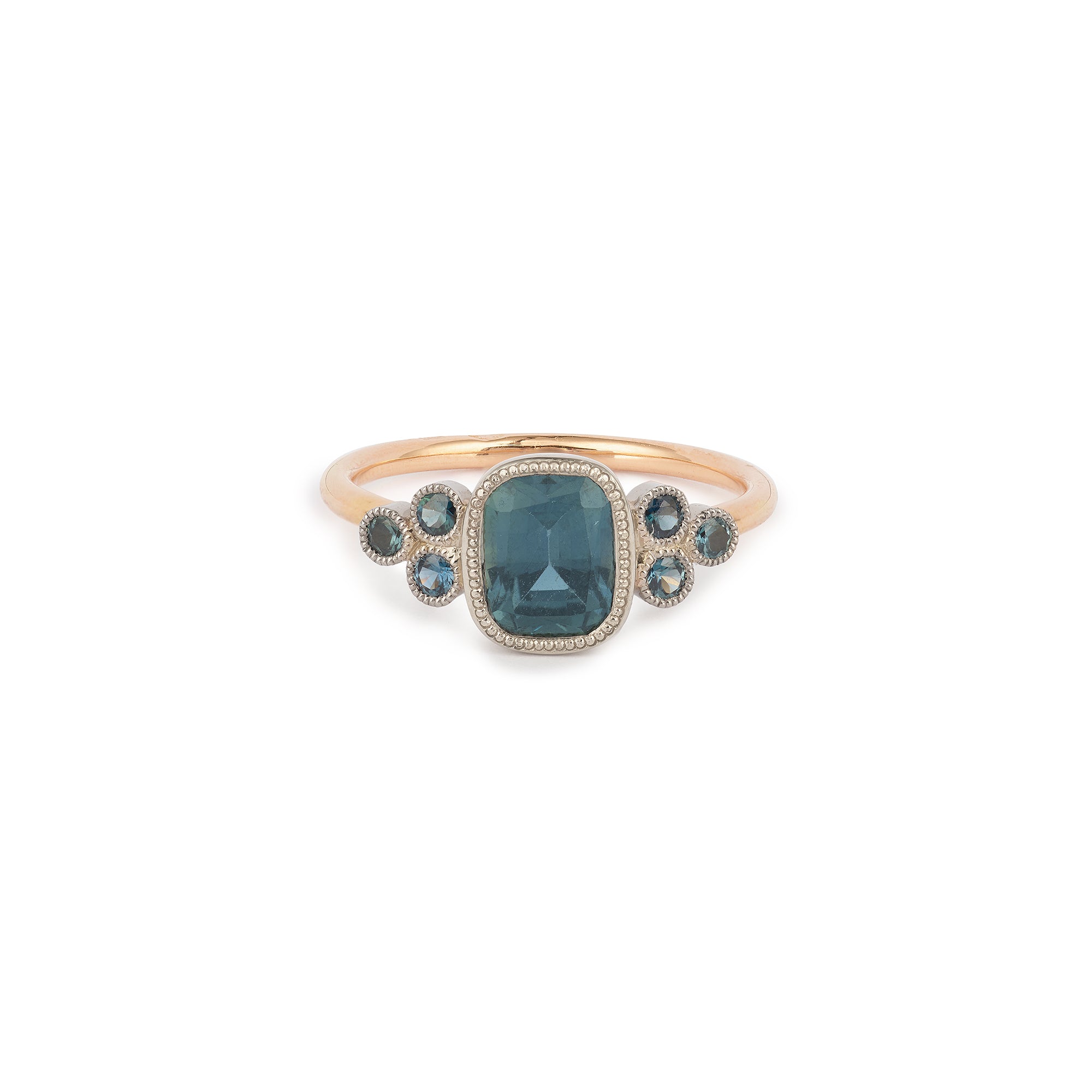 Pièce unique Bague Flora Or Bicolore Saphir Umba Bleu-Vert Coussin