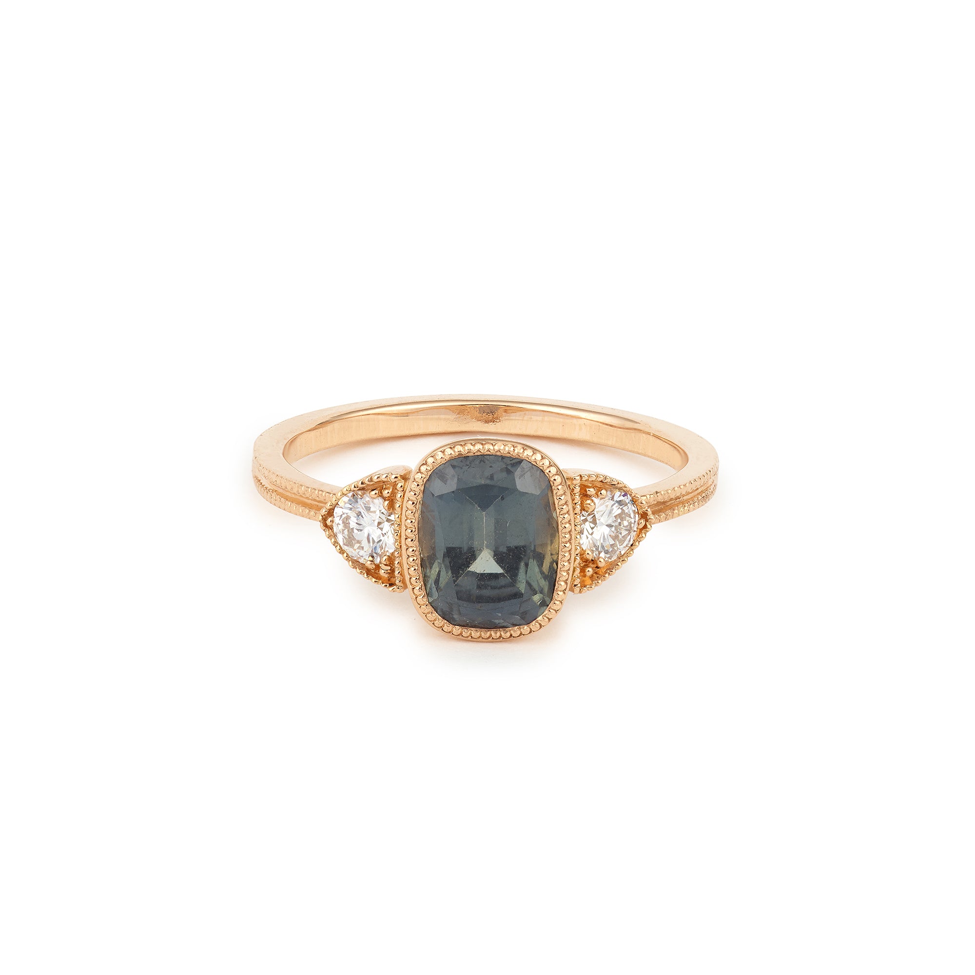 Bague de fiançailles de créateur en or avec saphir et diamants Myrtille Beck Paris