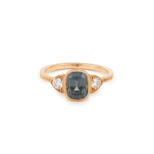 Bague de fiançailles de créateur en or avec saphir et diamants Myrtille Beck Paris