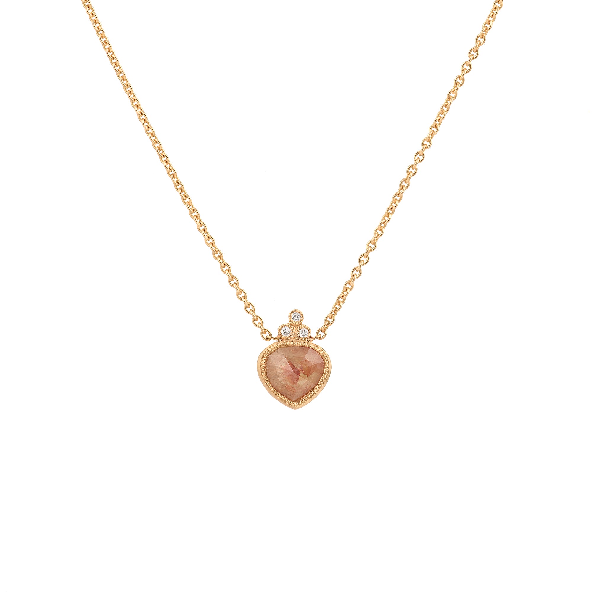 Collier de créateur Pièce unique diamant rare et naturel orange pêche rosecut et diamants blancs brillants Myrtille Beck Paris