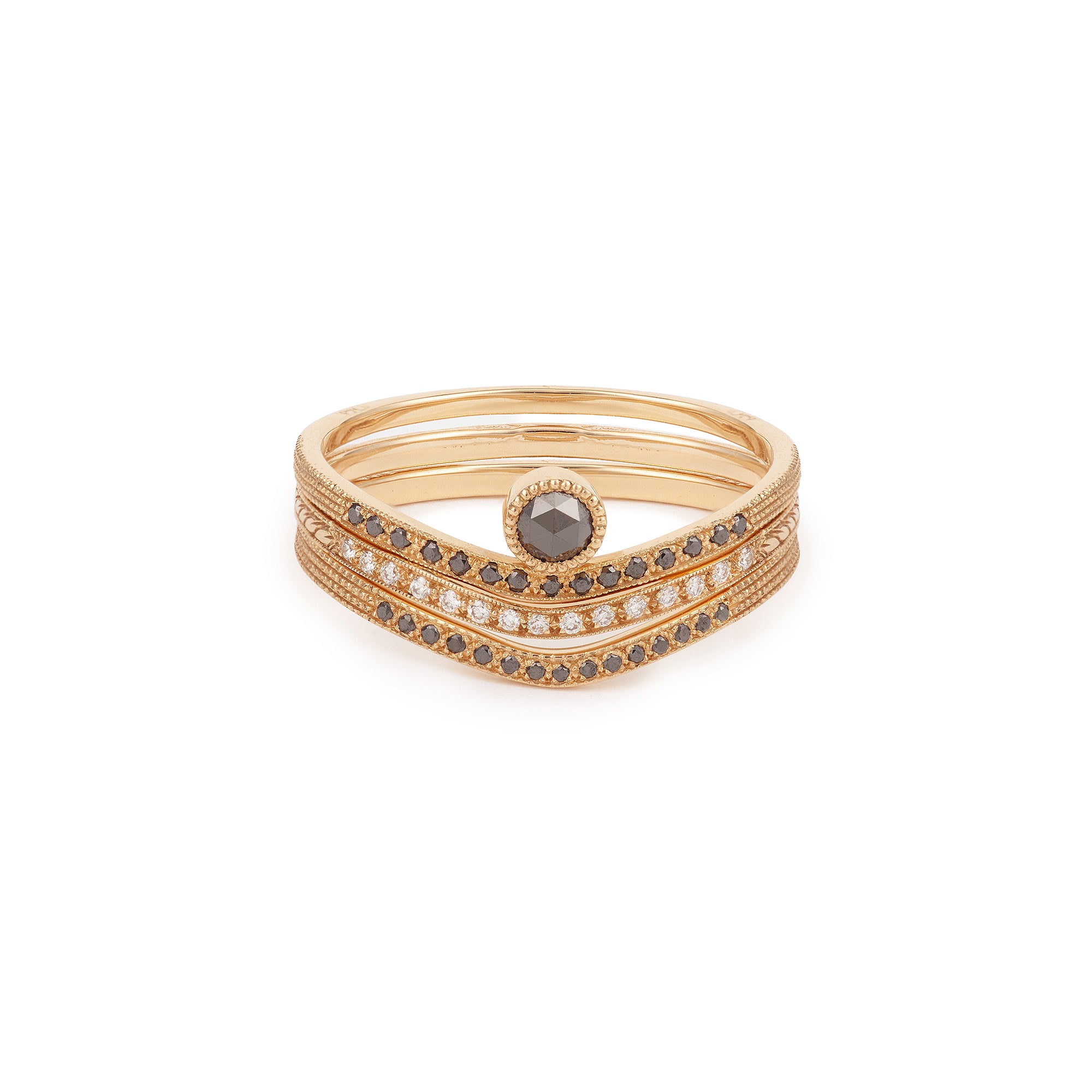 Alliance Wave Triple Milgrain Diamants noirs