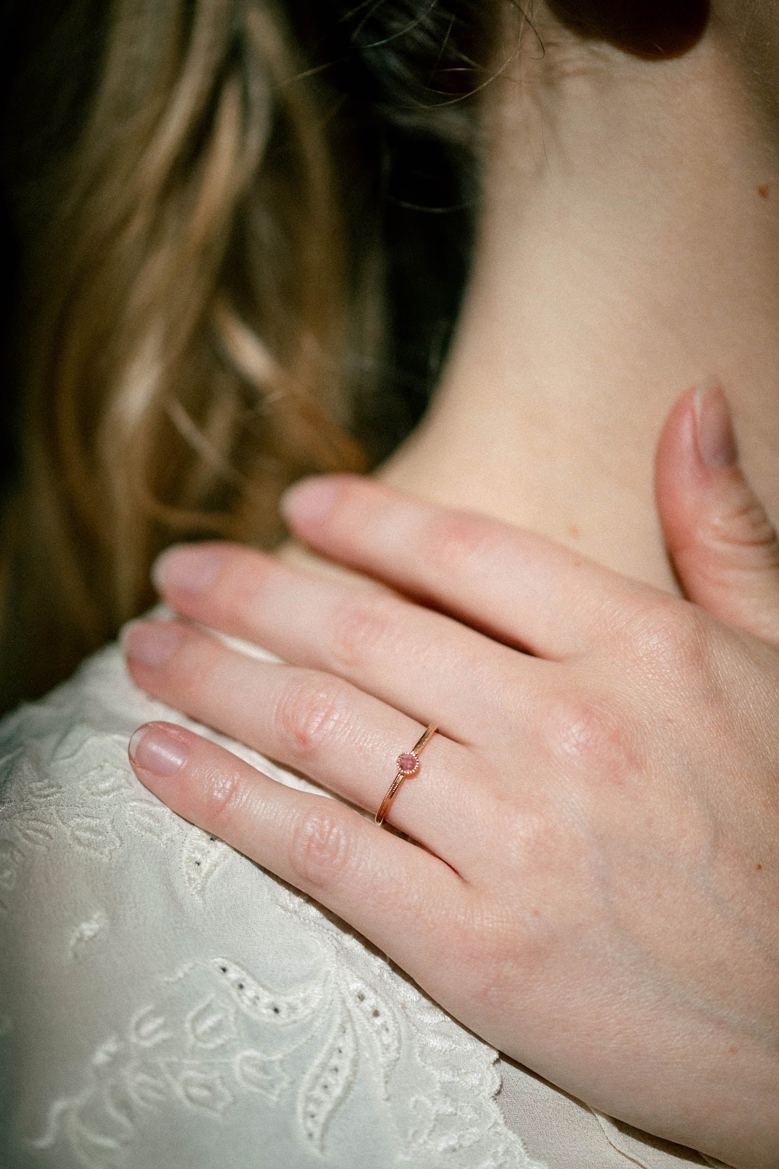 Solitaire Double Milgrain S Saphir rose