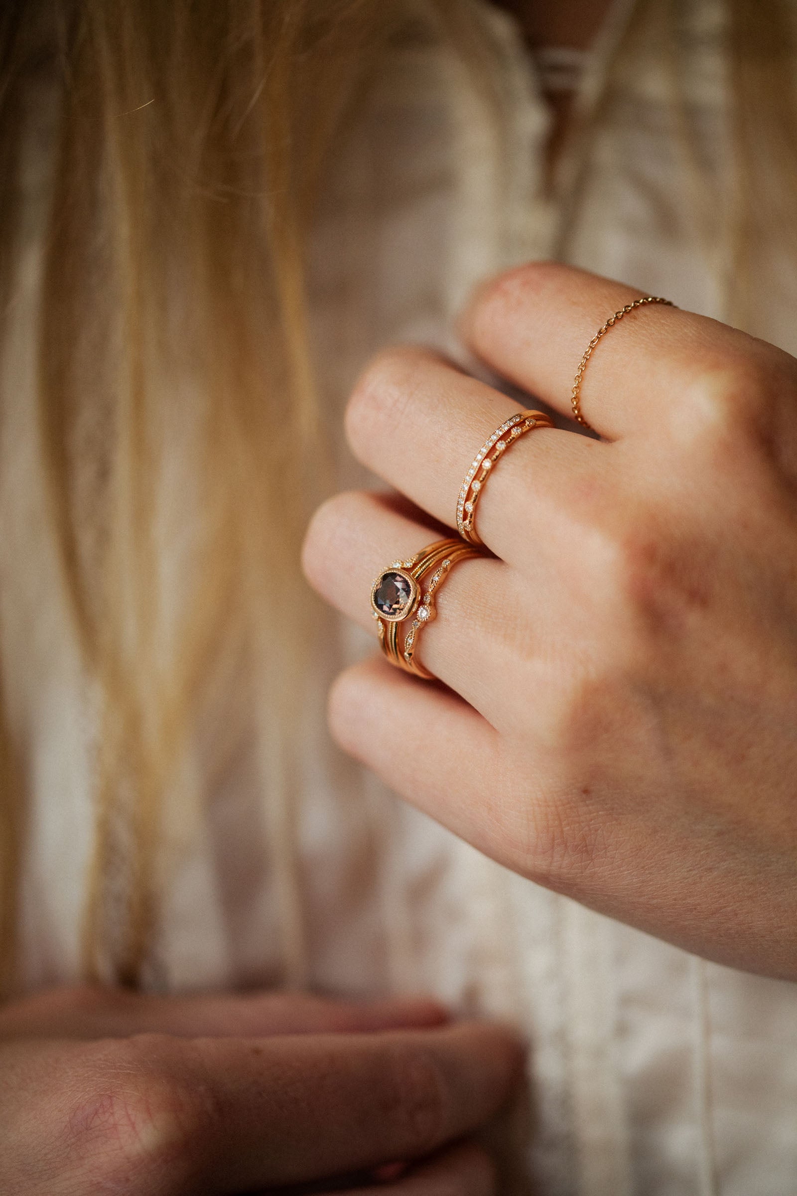 Pièce Unique Solitaire Double milgrain Saphir Umba Cognac