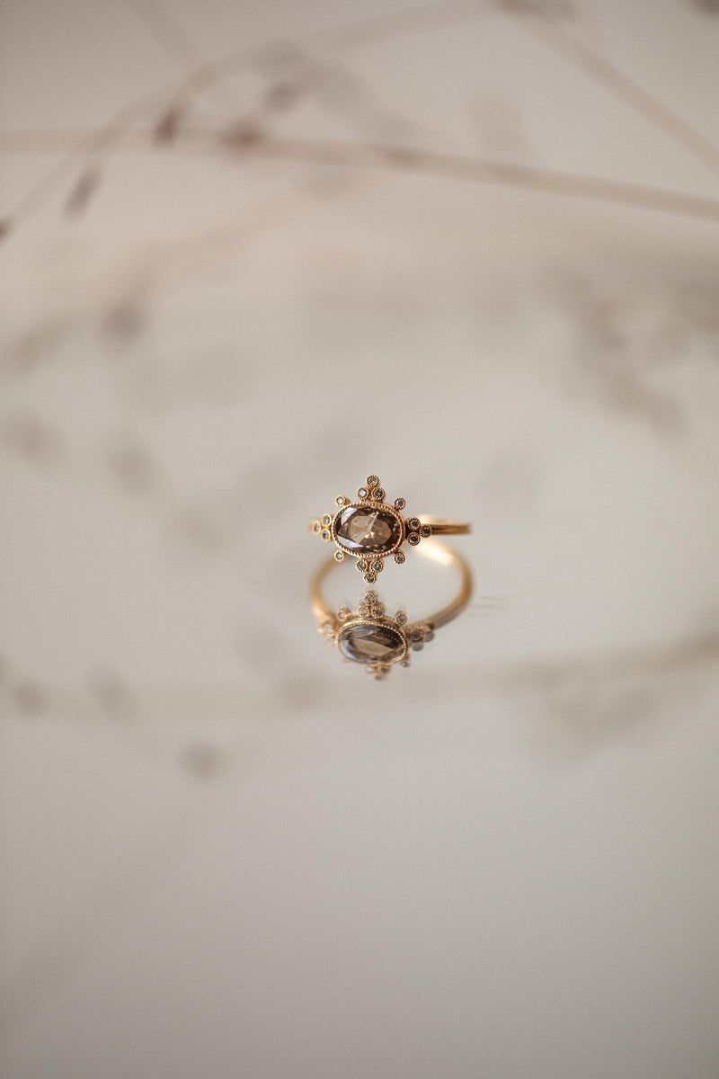 Bague Flocon brun ovale, Pièce Unique