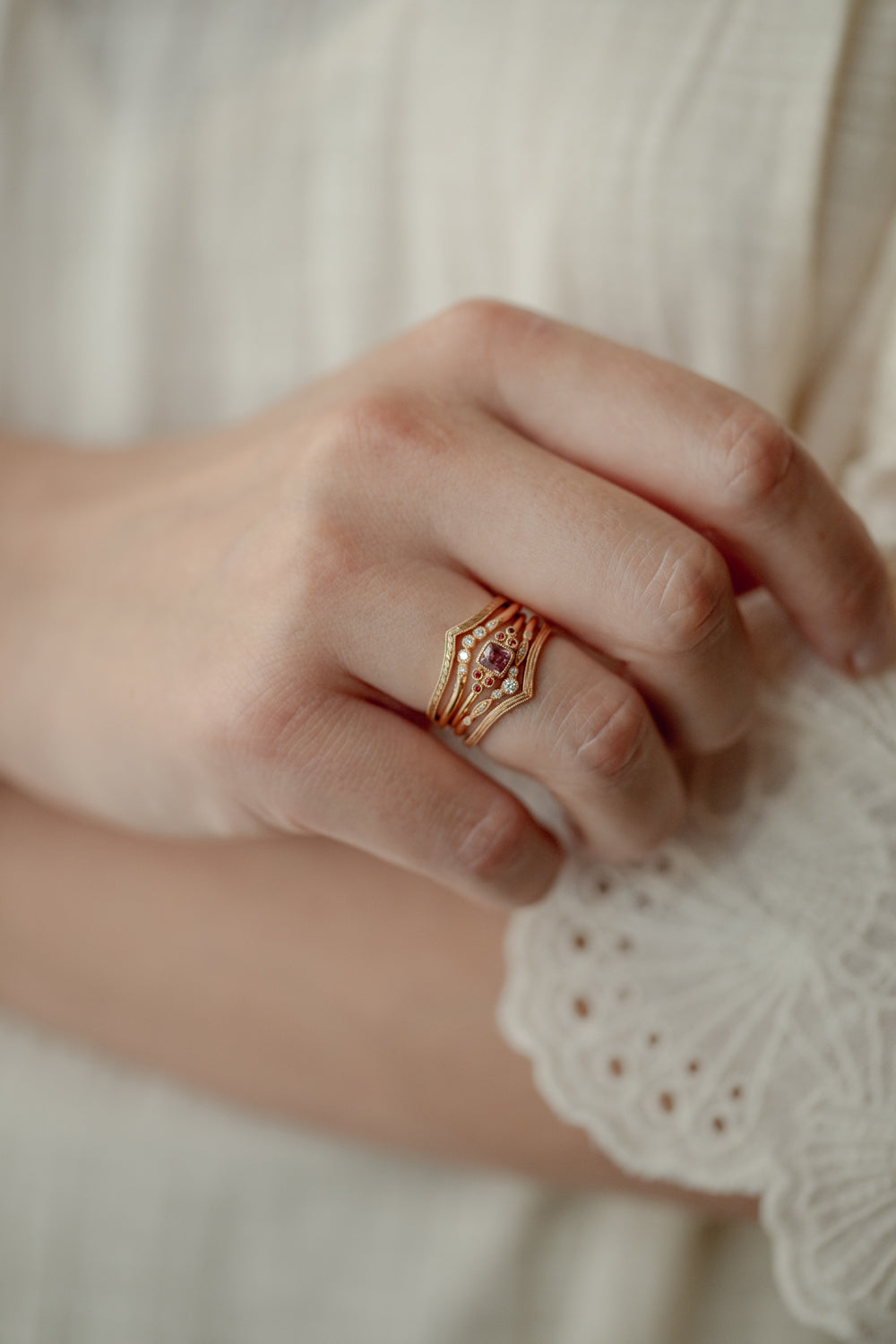 Bague Mini Flora Saphir Umba Rose Orangé Carré