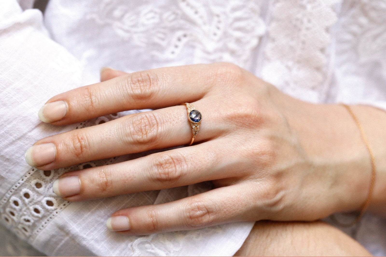 Bague Feuillage XL Saphir bleu