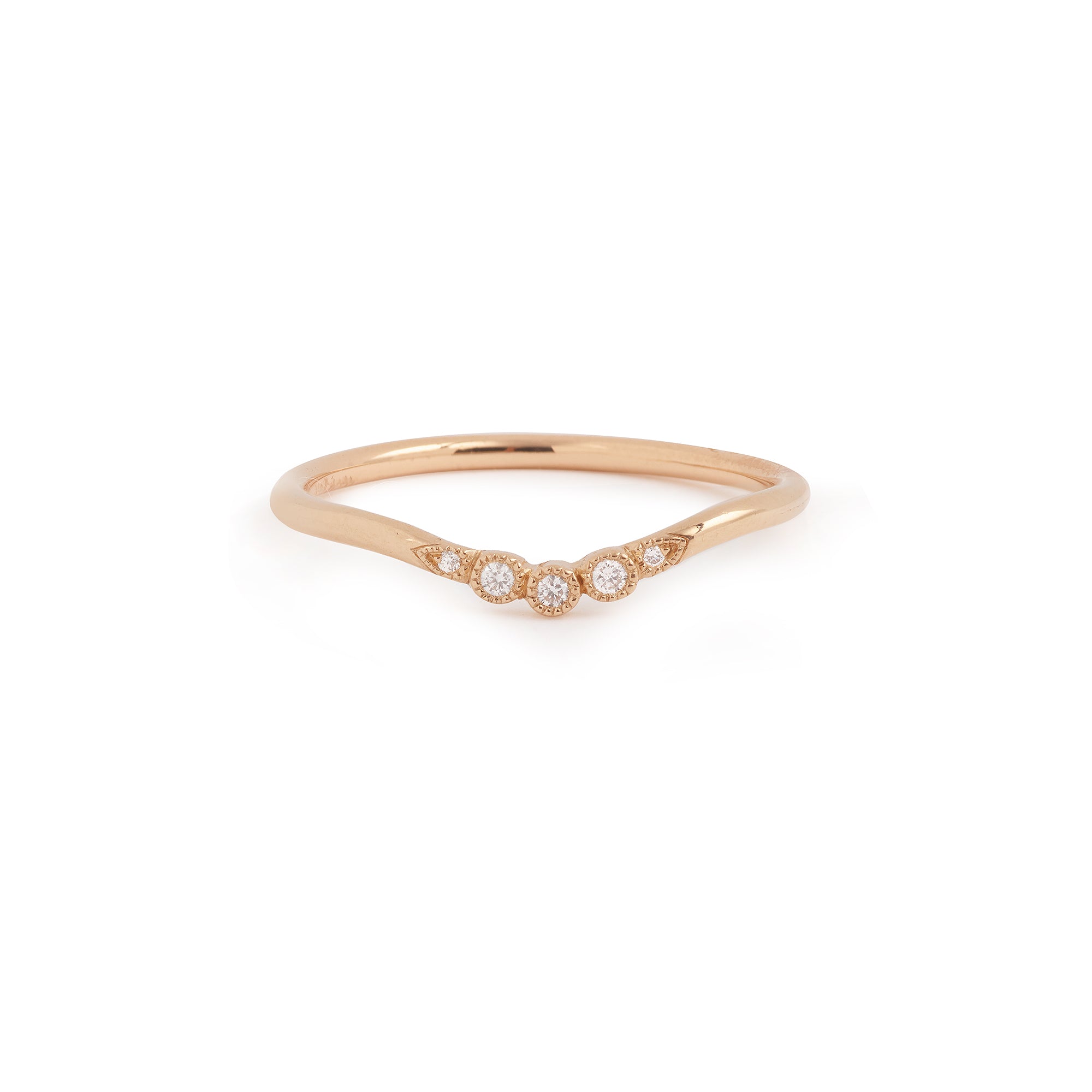 Alliance Flora 5 diamants, alliance incurvée en or rose et diamants, Myrtille Beck