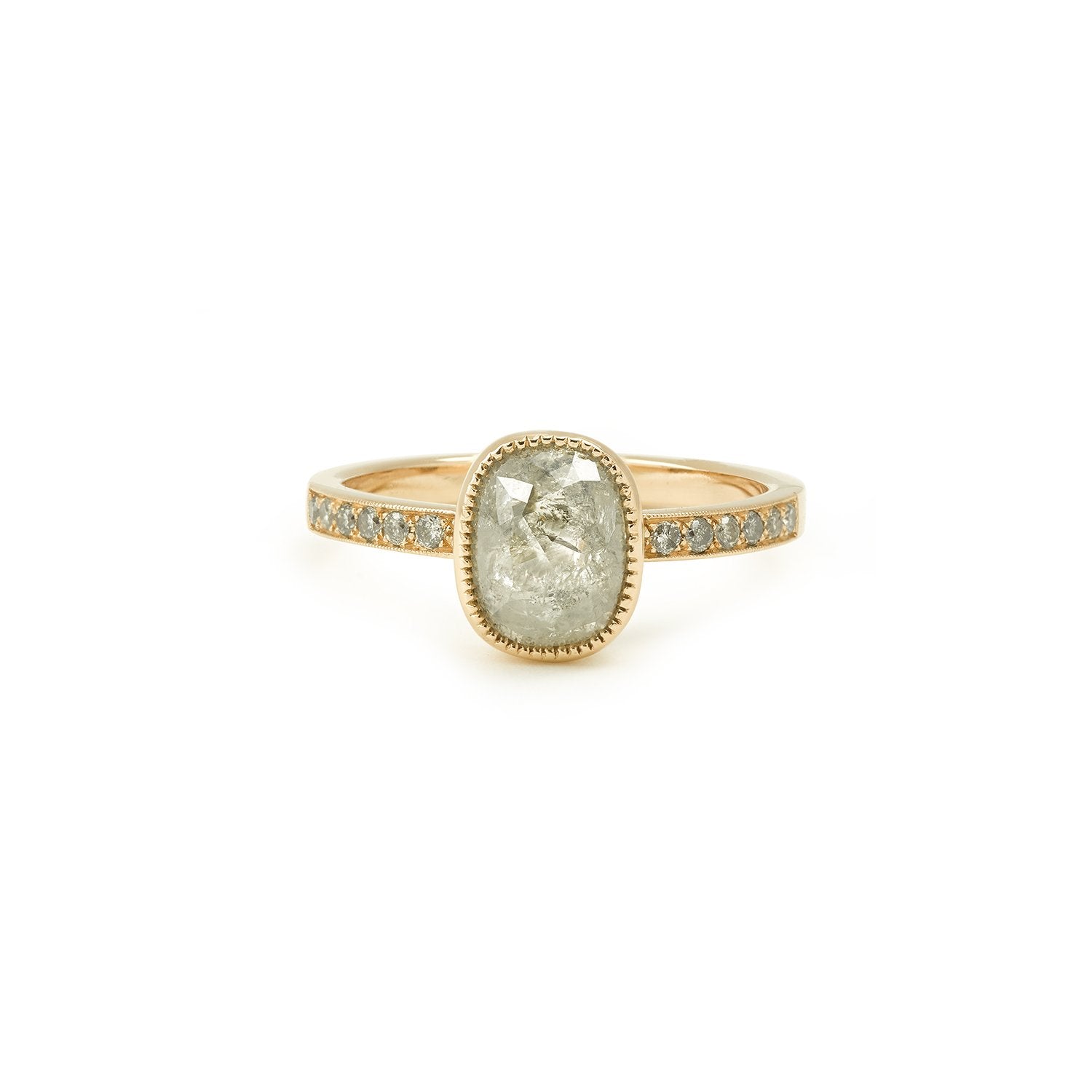 Bague Diamant gris pièce unique Myrtille Beck, bague de fiançailles unique, Paris