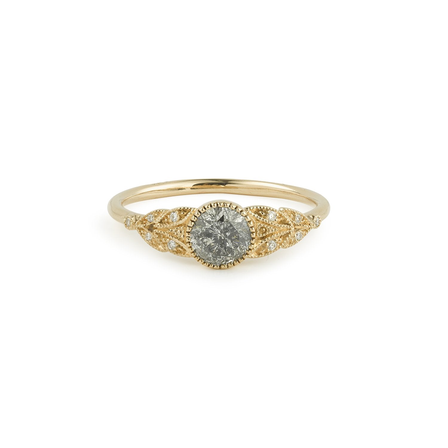 Bague Feuillage L Diamant Galaxie salt and pepper Myrtille Beck, bague de fiançailles unique, bague de fiançailles originale