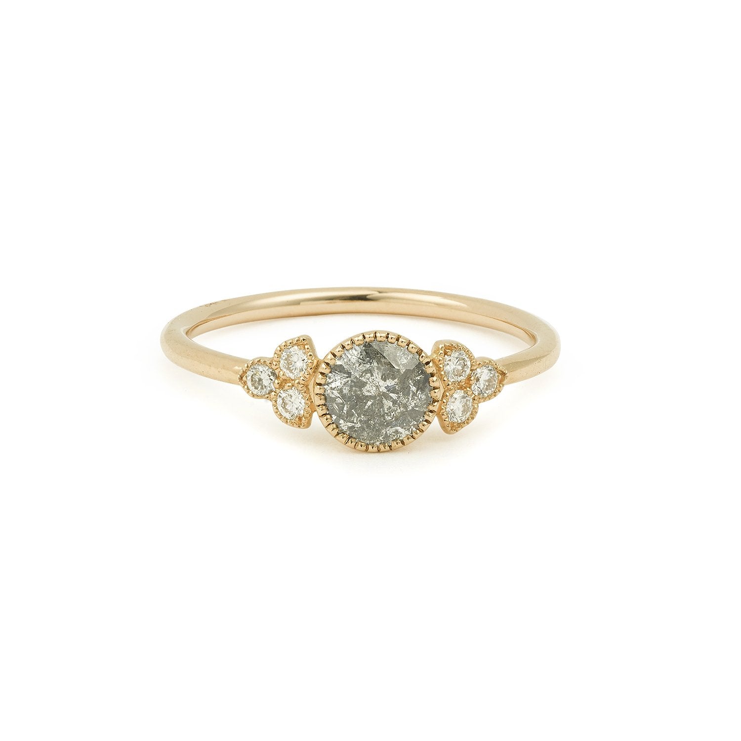 Bague Flora L diamant galaxie et diamants blancs, Myrtille Beck, bague de fiançailles de créateur, bague de fiançailles uniques