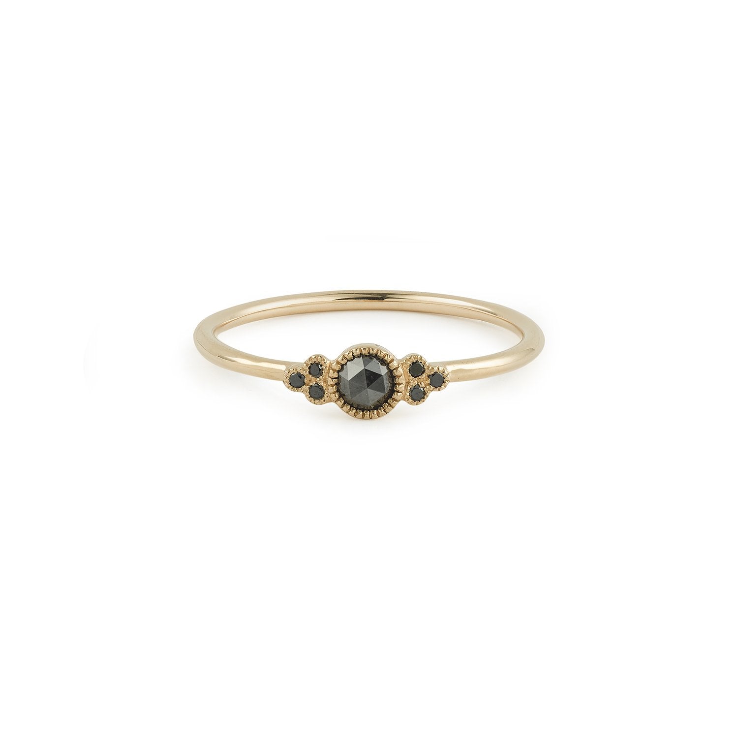 Bague Flora S diamants noirs, Myrtille Beck , bague de fiançailles de créateur, bague de fiançailles ancienne