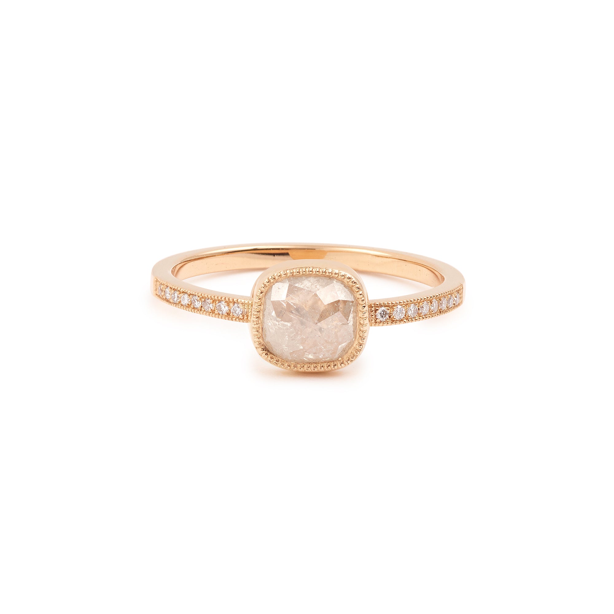 Bague Juliette or rose et diamant icy -Myrtille Beck- pièce unique n°8-Bague de fiançailles pièce unique de créateur