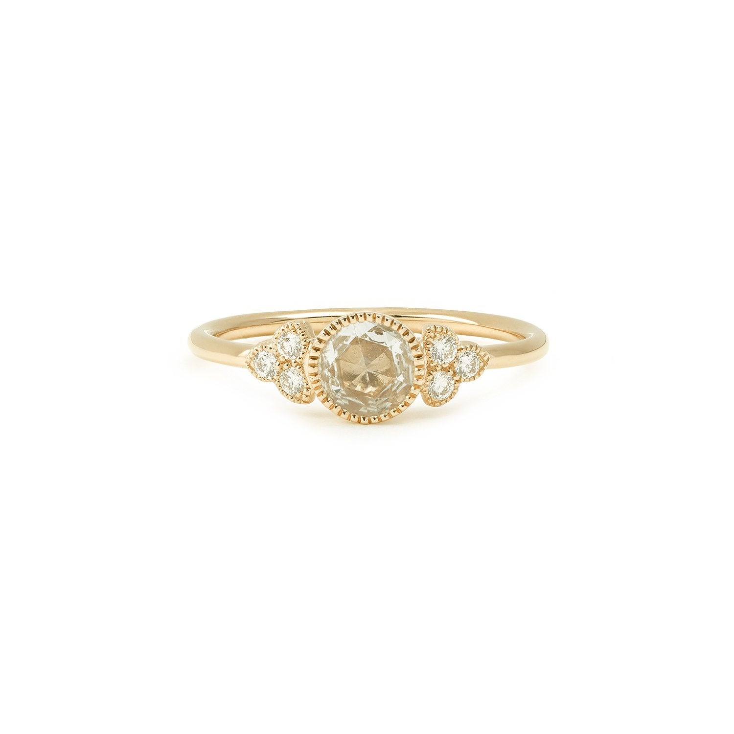 Bague Flora Saphir blanc 5mm Myrtille Beck, bague de fiançailles de créateur Paris