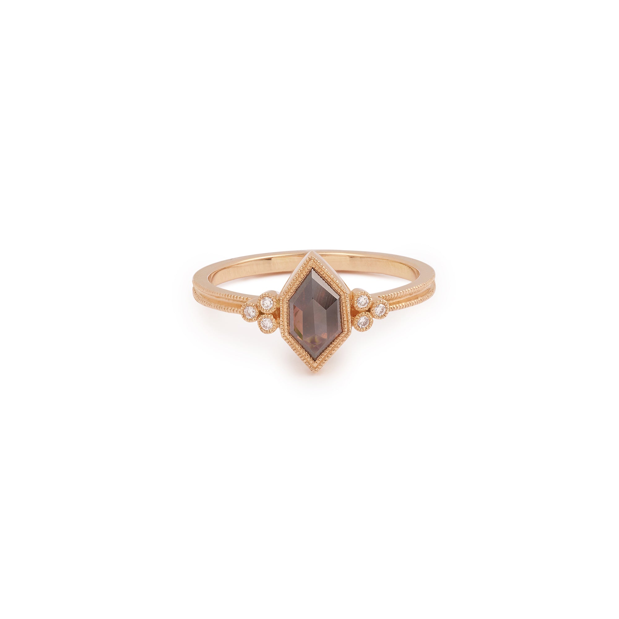Bague Hexagonale Diamant brun, Pièce Unique