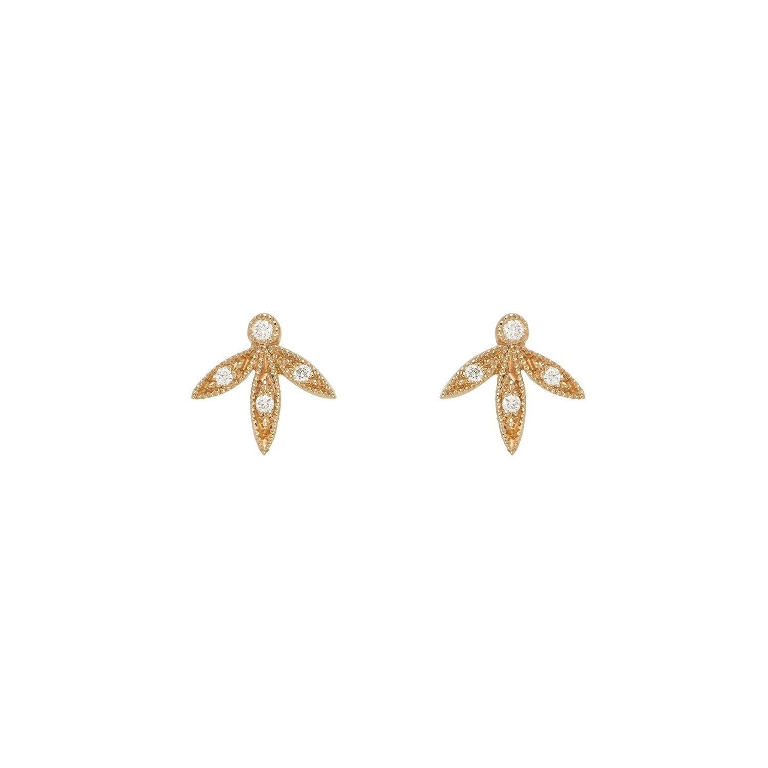 Boucles D Oreilles or et diamants - Puces D'oreilles Allegria Feuilles Myrtille Beck Paris, boucles d'oreilles de créateur