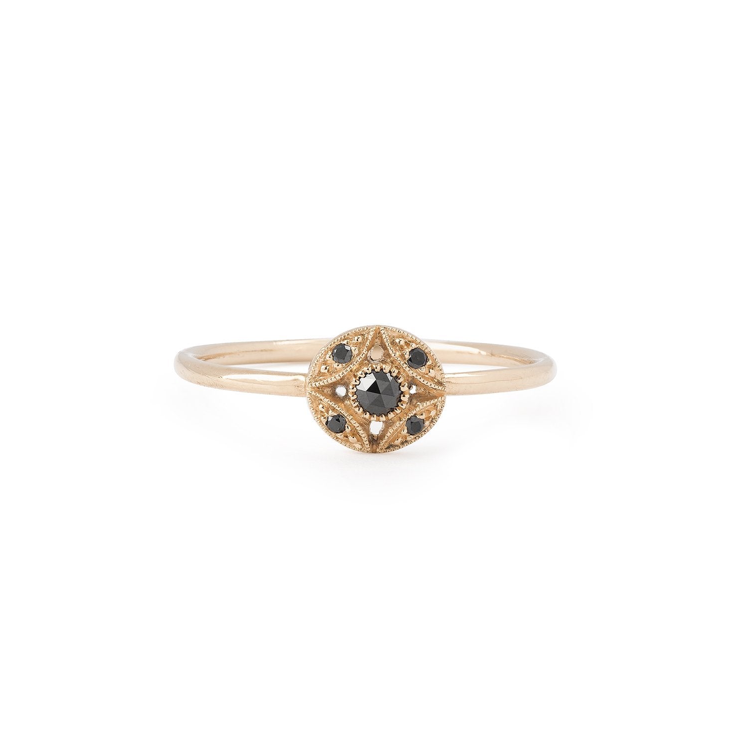 Bague - Bague Petites Feuilles or rose diamants noirs, bague de fiançailles de créateur, bague vintage Myrtille Beck Paris