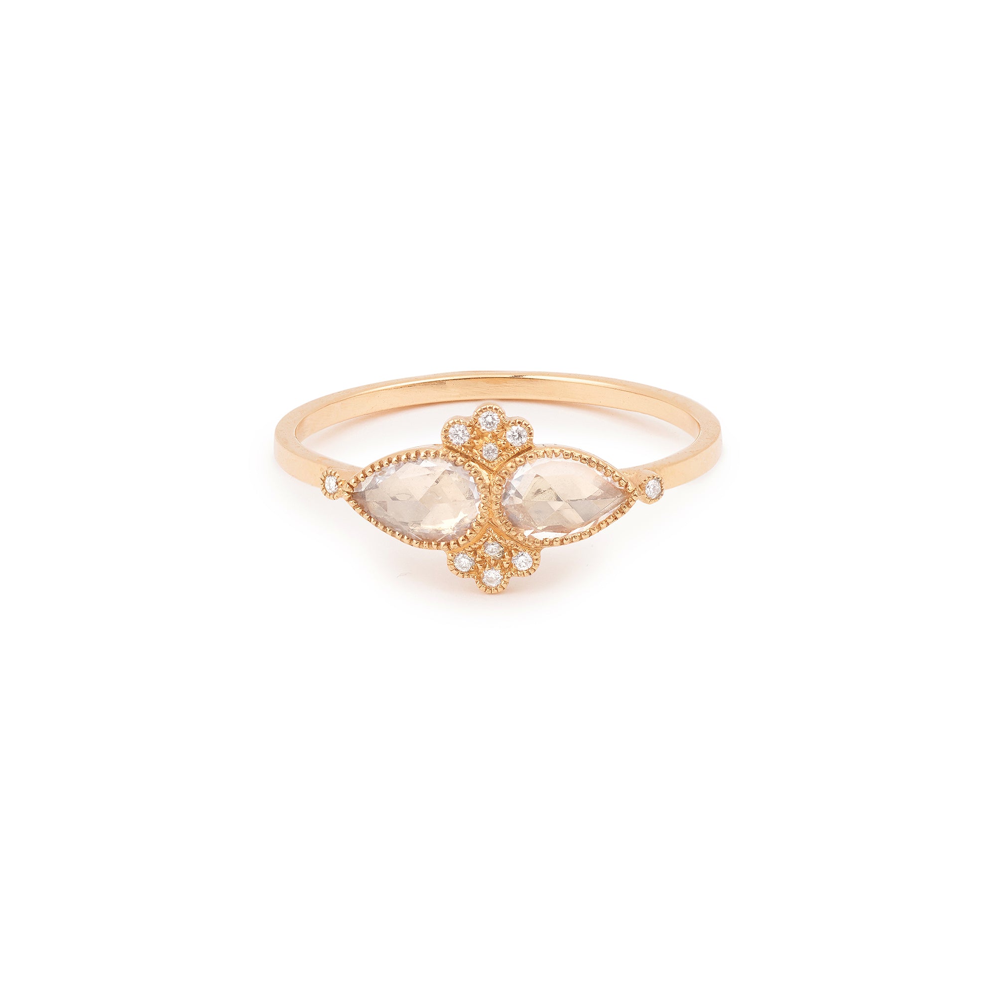 Bague - Bague Âmes Soeurs or rose saphirs & diamants, bague de créateur vintage, bague de fincailles vintage, bague de fiançailles saphir et diamants  Modifier le texte alternatif