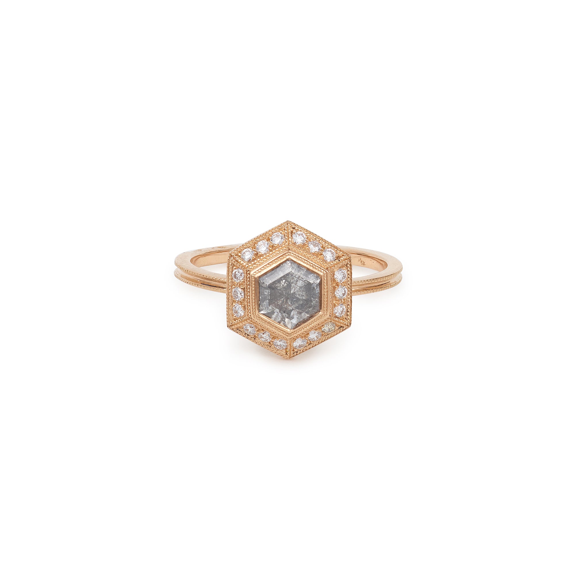 Pièce Unique n°9/2022, Bague Hexagonale Diamant Salt & Pepper