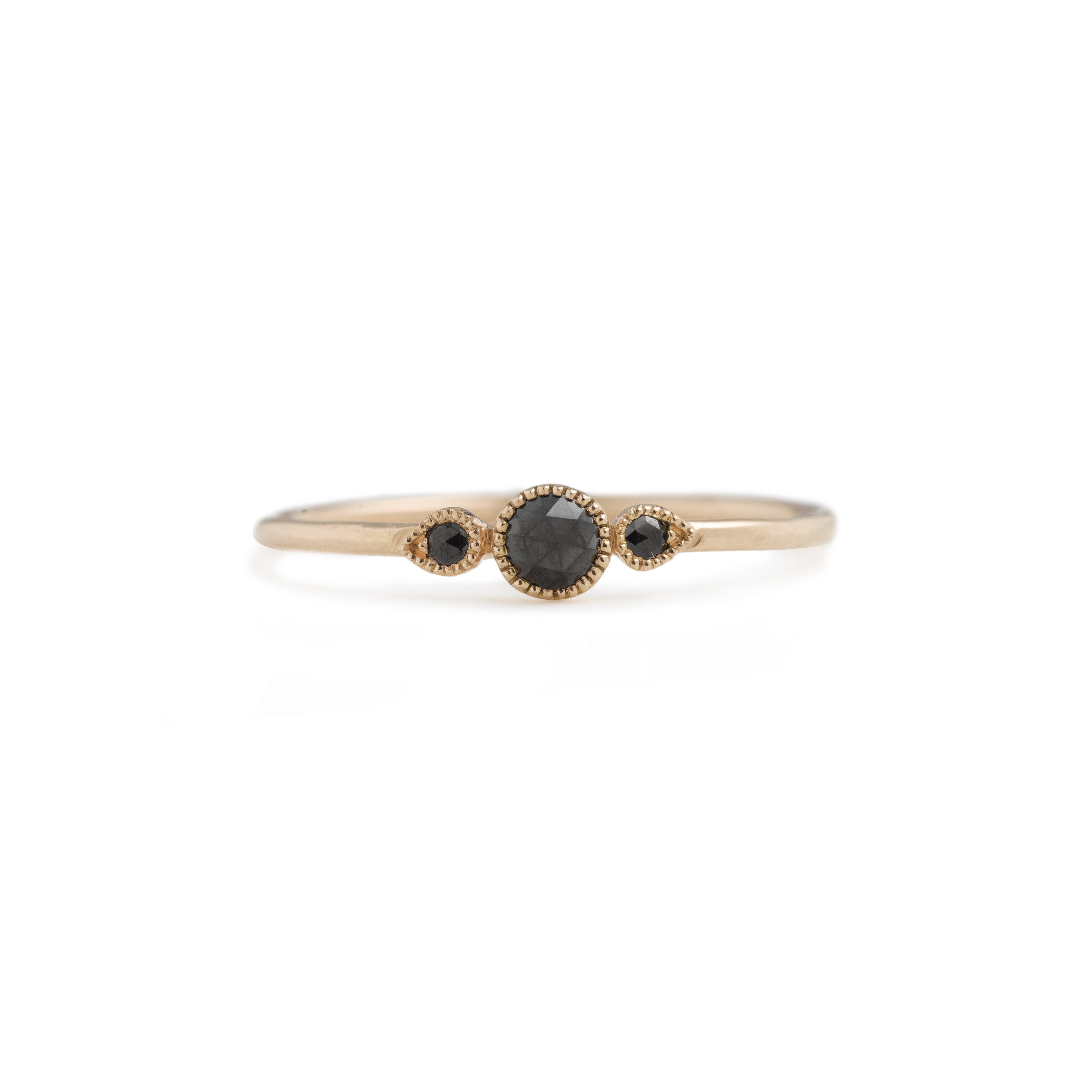 Bague - Bague Amour Céleste S Diamants Noirs, Myrtille Beck, Bague de fiançailles de créateur, bague de fiançailles en diamants noirs