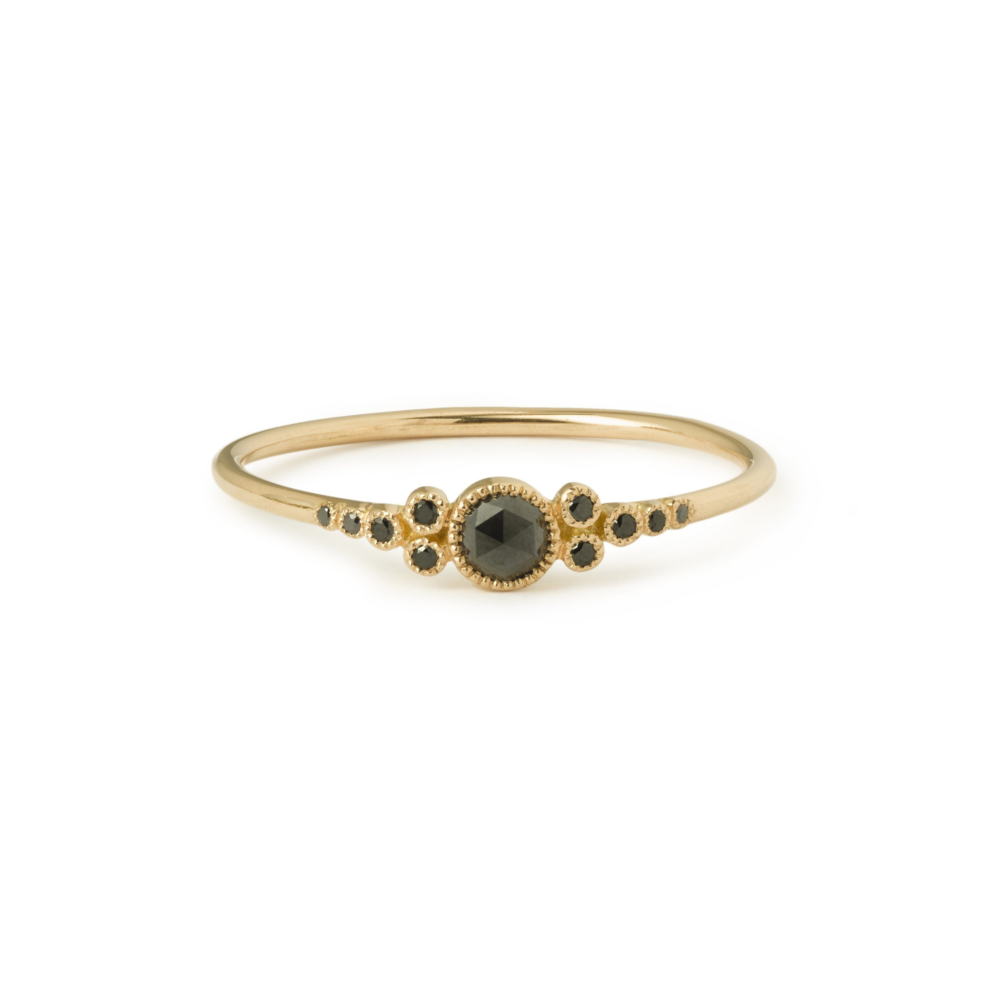Bague - Bague Iris S Diamants Noirs, Myrtille Beck , bague de fiançailles de créateur, bague de fiançailles vintage
